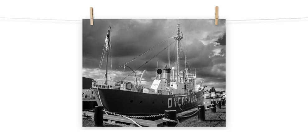 Overfalls Lightship Landscape Photo Black and White Unframed Wall Art Print, 18" X 24"