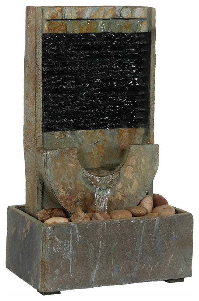 Sunnydaze Half Moon Natural Slate Indoor Tabletop Water Fountain, 16"