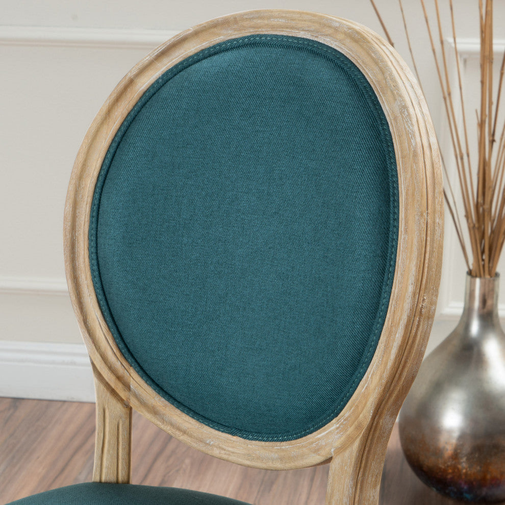 GDF Studio Phinnaeus French Country Fabric Dining Chairs (Set of 2), Dark Teal