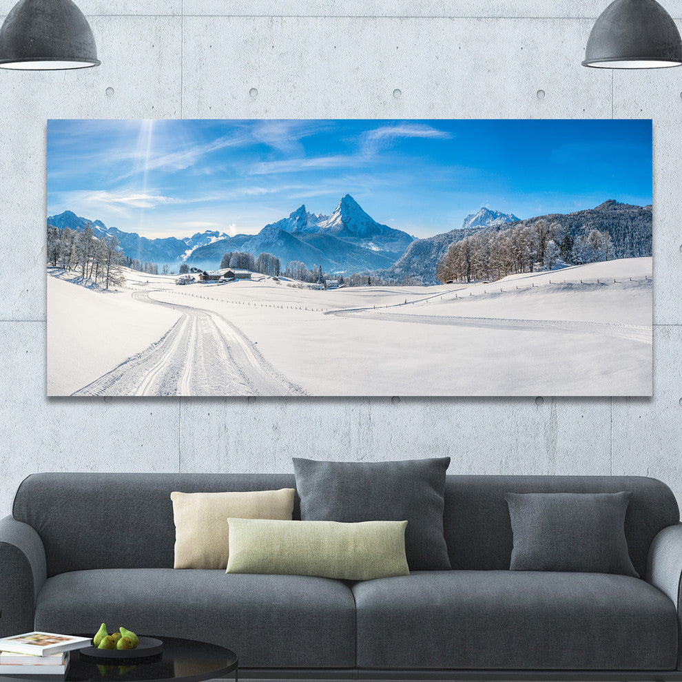 Winter in Bavarian Alps Panorama, Landscape Canvas Art Print, 60"x28"
