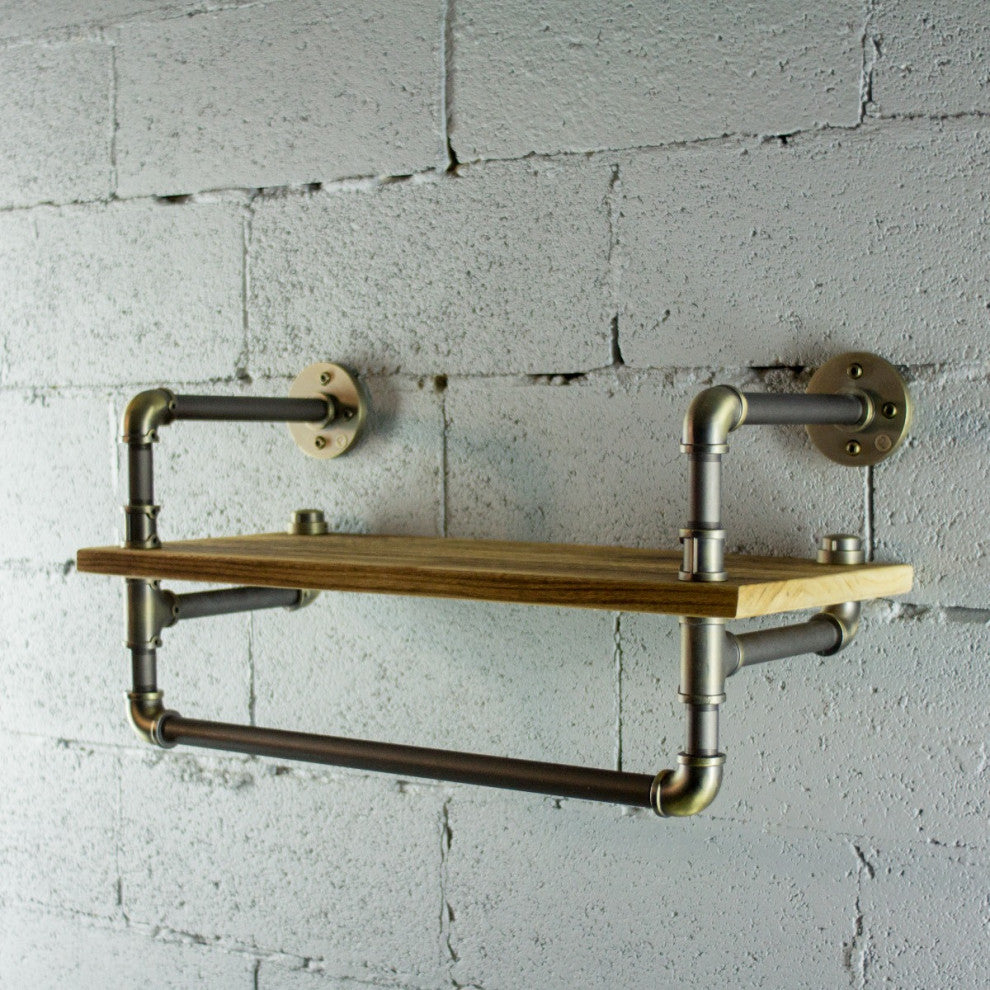 Ann Harbor Farmhouse Industrial 27" Wide Shelf Rack, Brushed Brass