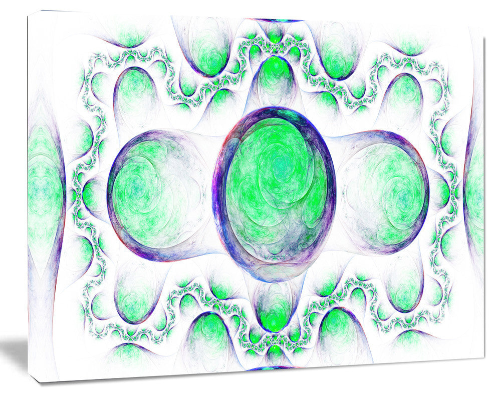Green Exotic Pattern on White, Abstract Art on Canvas, 40x30