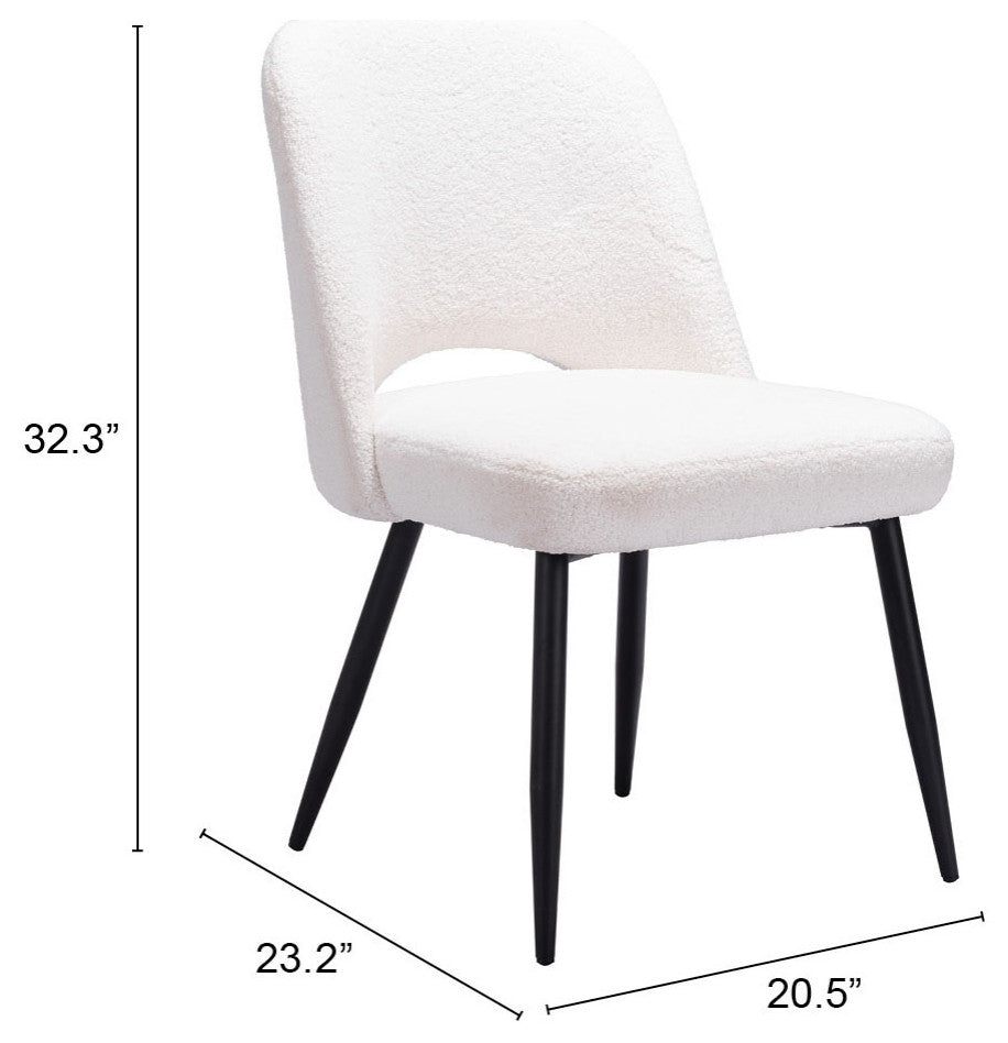 Dining Chair, Set of 2, Steel Metal, Fabric, Ivory, Black, Kitchen Cafe Bistro