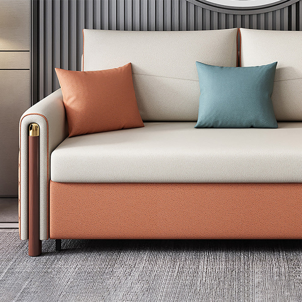 White & Orange Sleeper Sofa Convertible Sofa Leath-Aire Upholstery