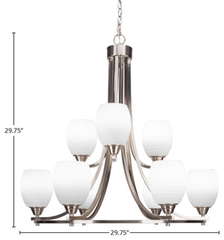 Paramount 9-Light Chandelier, Brushed Nickel, 5" White Linen Glass