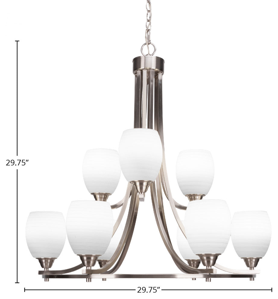 Paramount 9-Light Chandelier, Brushed Nickel, 5" White Linen Glass