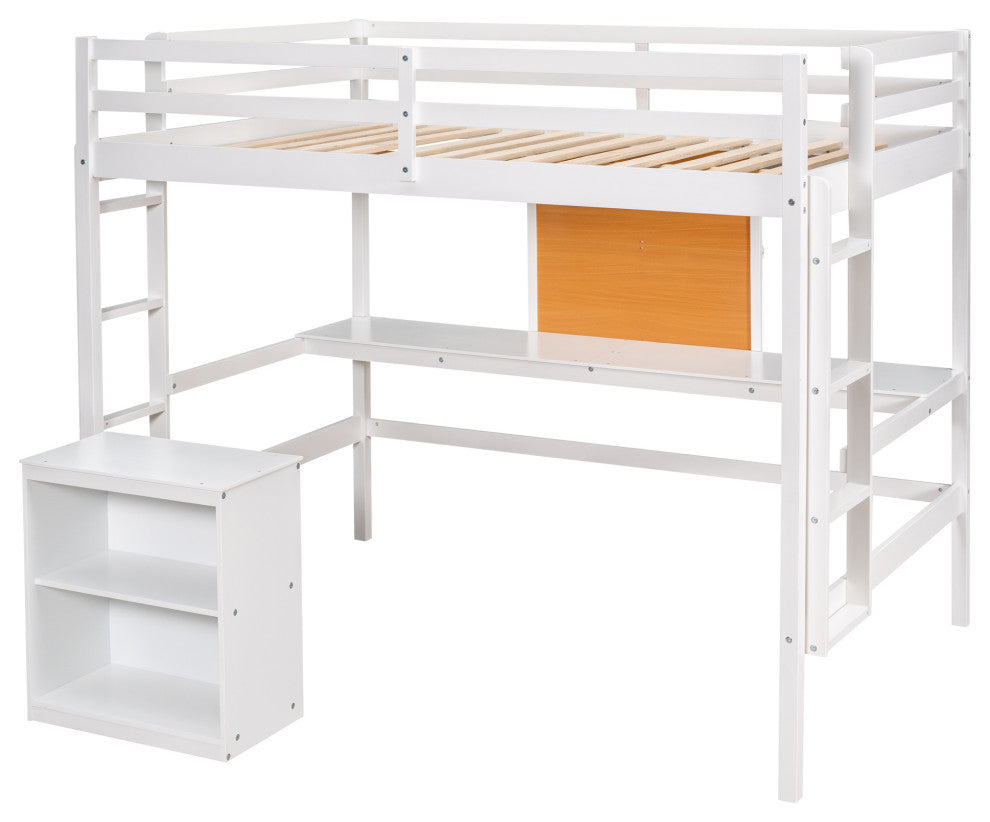 Gewnee Full size Wood Loft Bed with Desk and Writing Board in White