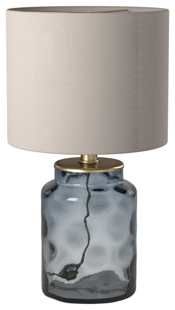 Blue Glass Accent Lamp with White Hardback UNO Shade