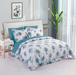 Bibb Home 8 Piece Comforter Set, Blue Paisley, Queen