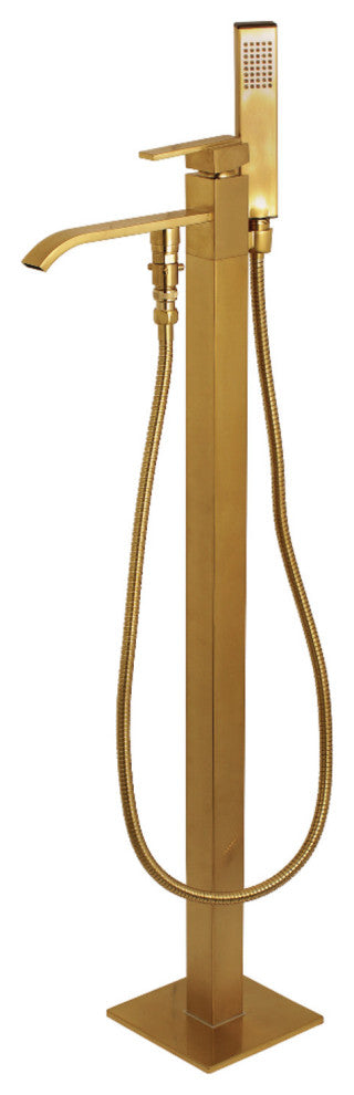 Kingston Brass Freestanding Tub Faucet With Hand Shower, Brushed Brass
