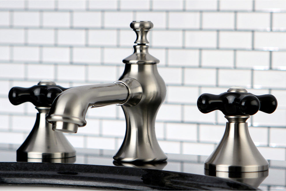 Widespread Bathroom Faucet, Brass Pop-Up, Brushed Nickel