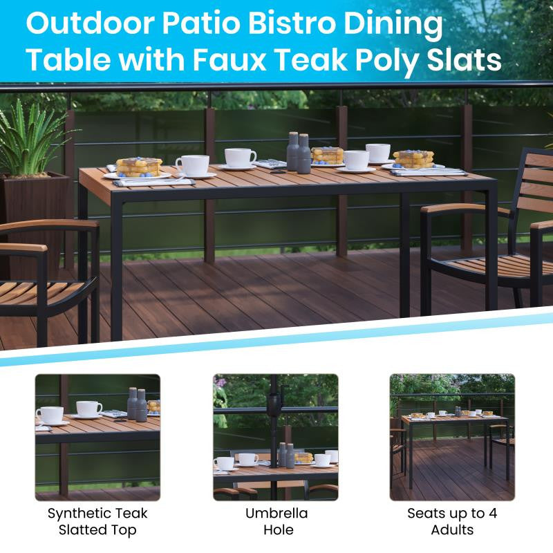 Lark 7 Pc Patio Set -4 Stacking Chairs, 30" x 48" Table & Umbrella with Base, Na
