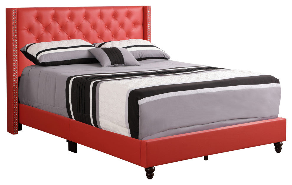 Mina Upholstered Faux Leather Bed, Red, Full
