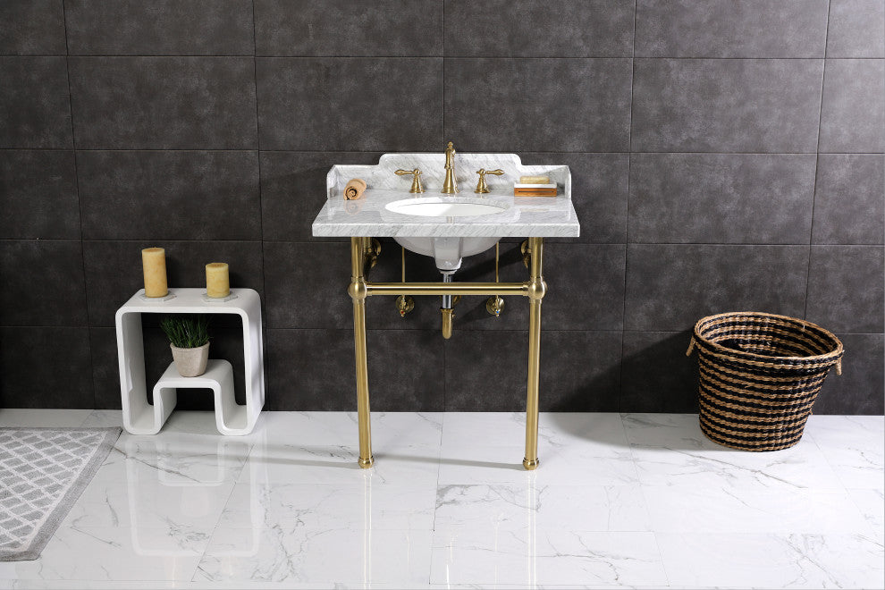 Kingston Brass LMS3030MB7 30" Carrara Marble Console Sink, Legs