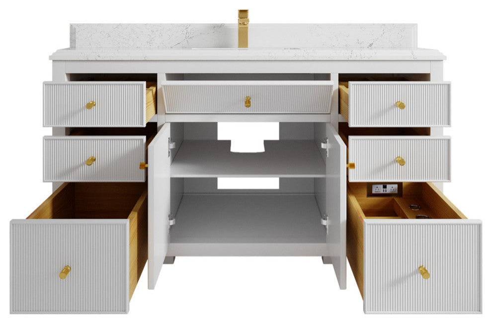 Sonoma 60 Single Sink Reeded Bathroom Vanity in White 1.5" Empira Quartz