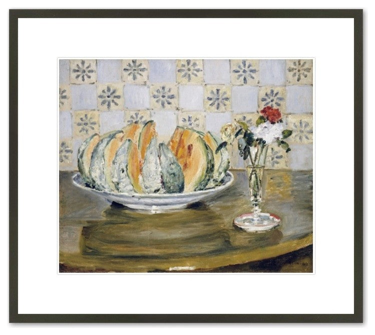 Still Life of a Melon and a vase of Flowers