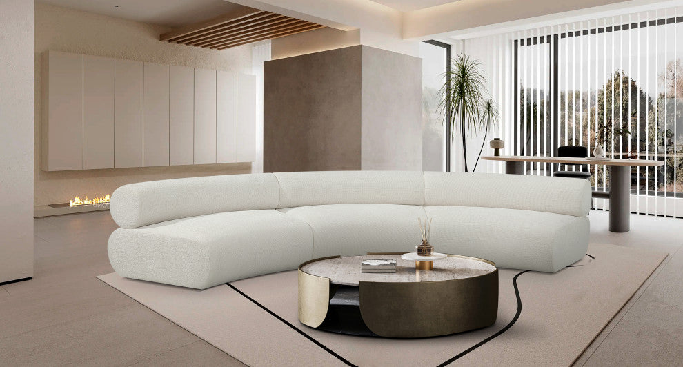 Bale Cream Chenille Fabric Modular Sofa, Cream, 3-Piece, Arc Shaped
