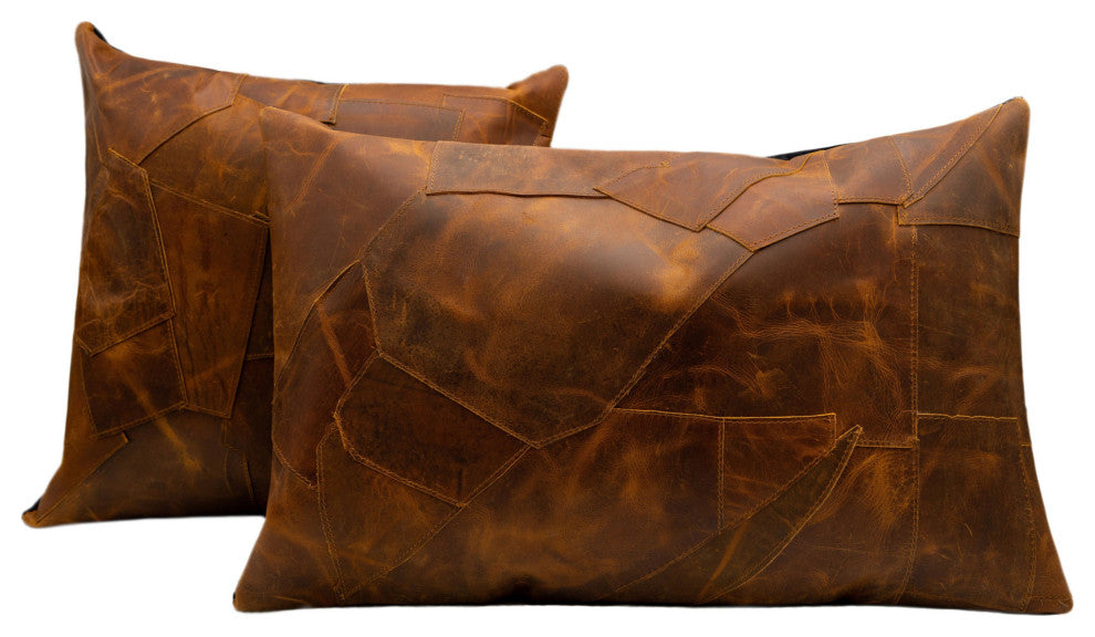 Canvello Cowhide Leather Throw Pillow Cover With Insert, 18"x18" & 16"x24"