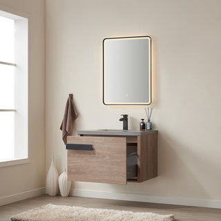 Carcastillo Bath Vanity, Oak With Sintered Stone Top, 30", With Mirror