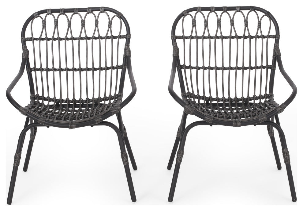 Barrister Outdoor Wicker Accent Chairs, Set of 2, Dark Gray