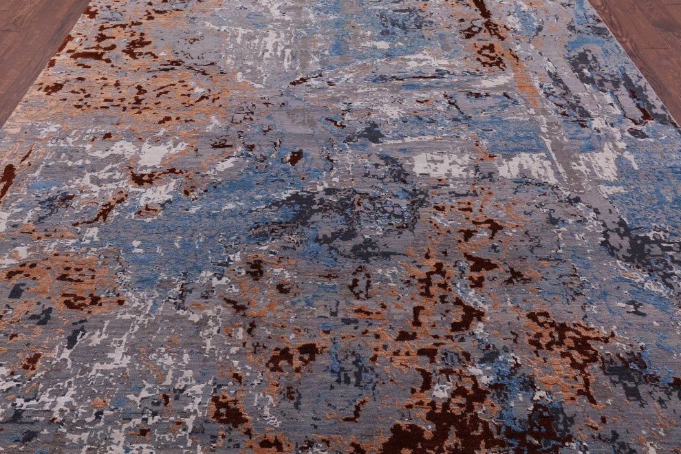 7' 11" X 10' 2" Hand-Knotted Wool and Silk Abstract Rug Q6237