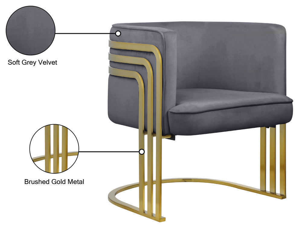 Rays Velvet Upholstered Accent Chair, Gray