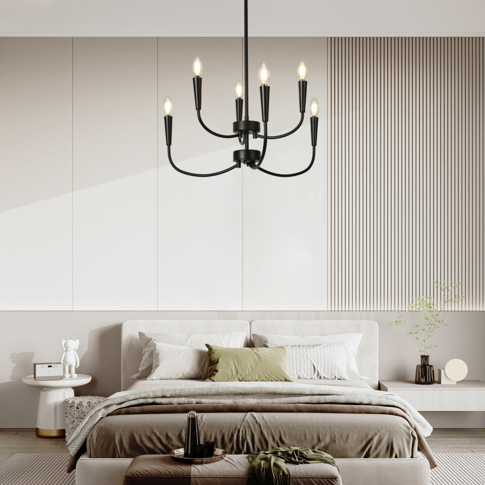 LNC 6-Light Matte Black Candle Modern/Contemporary LED Indoor Chandelier