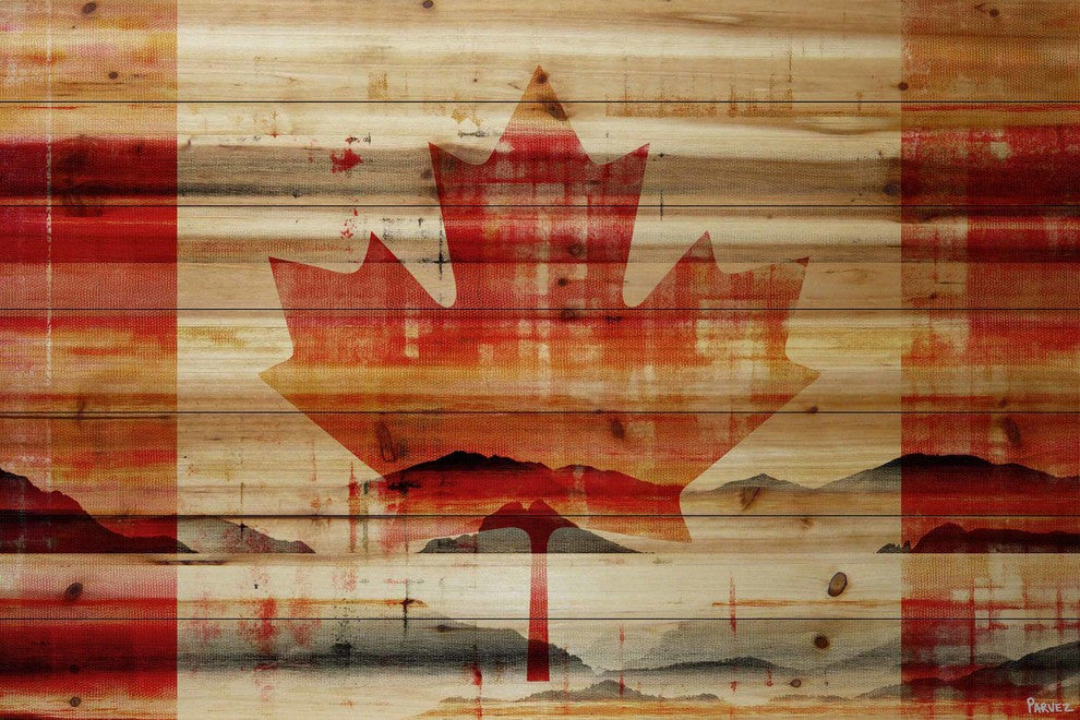 "Faded Leaf" Print on Natural Pine Wood, 60"x40"