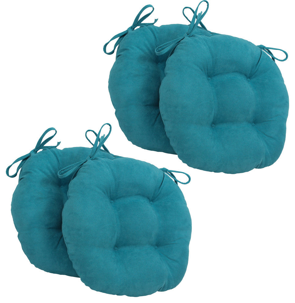 16" Solid Micro Suede Round Tufted Chair Cushions, Set of 4, Aqua Blue
