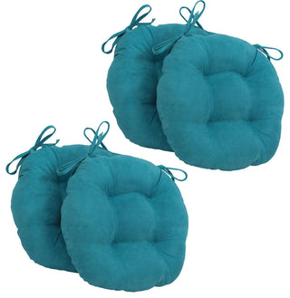 16" Solid Micro Suede Round Tufted Chair Cushions, Set of 4, Aqua Blue