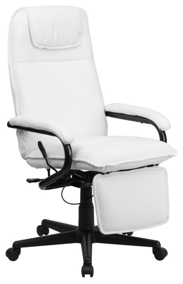 High Back White Leather Executive Reclining Swivel Chair With Arms