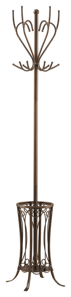 Wesley Metal 12-Hook Coatrack With Umbrella Holder, Pewter