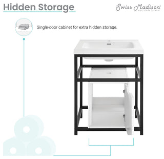 Ivy 24" Freestanding Bathroom Vanity in Glossy White with Matte Black Frame