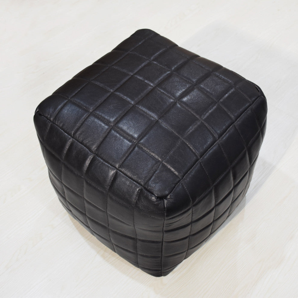 Geometric Handmade Leather Pouf: Stylish & Durable Home Decor Accent