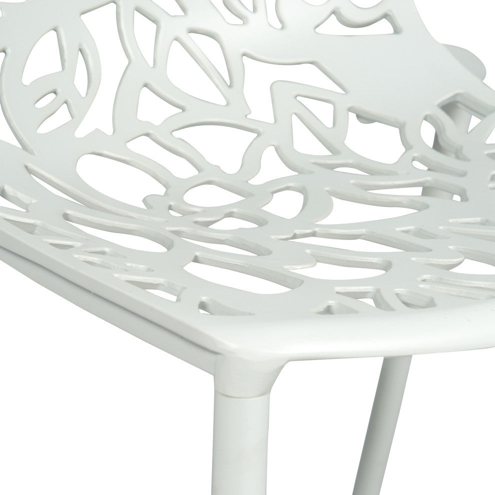 LeisureMod Devon Modern Outdoor Stackable Aluminum Dining Chair, Set of 2, White