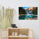 Faux Wood Misty Lake and Snow-cap Mountain Reflections Canvas Prints, 24" X 36"