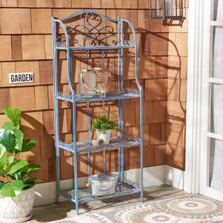 Safavieh Amaris Wrought Iron 4-Tier Outdoor Baker's Rack, Antique Blue