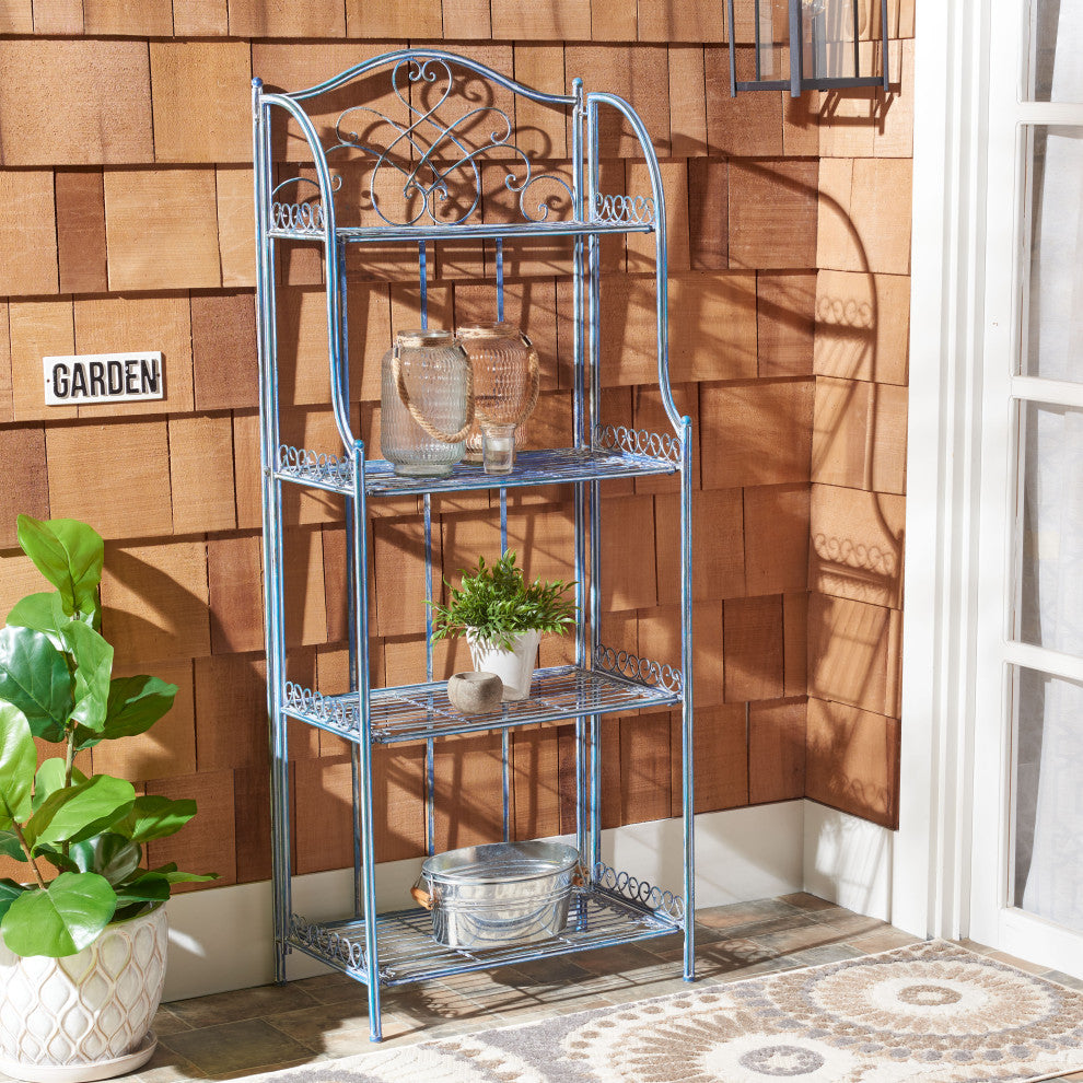 Safavieh Amaris Wrought Iron 4-Tier Outdoor Baker's Rack, Antique Blue