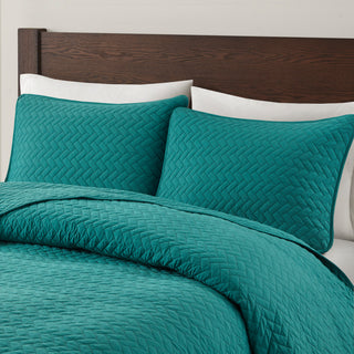 Hampton Hill Velvet Touch Herringbone Oversize 3-Piece Coverlet, Teal, Queen
