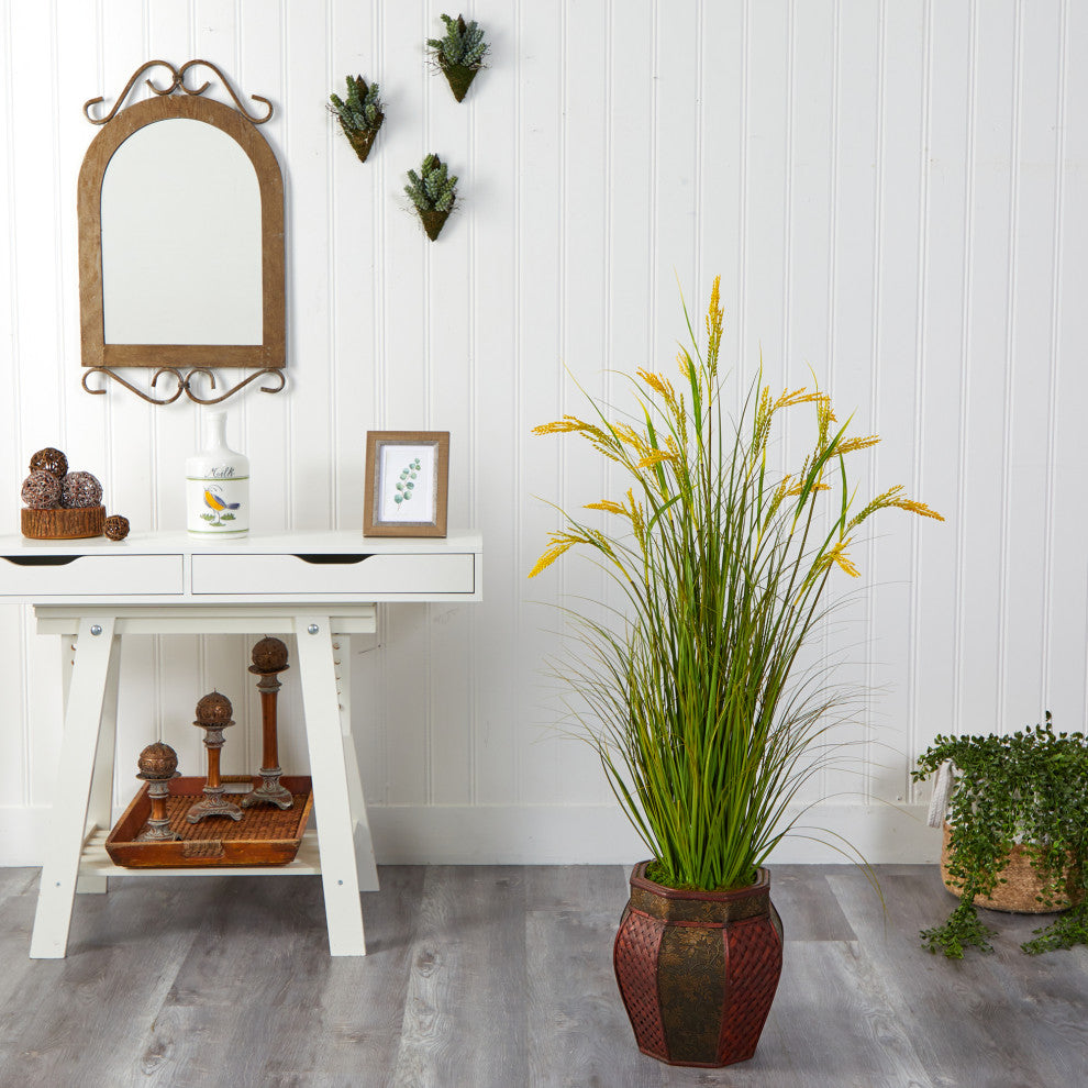 Nearly Natural 53" Wheat Grain Artificial Plant, Decorative Planter