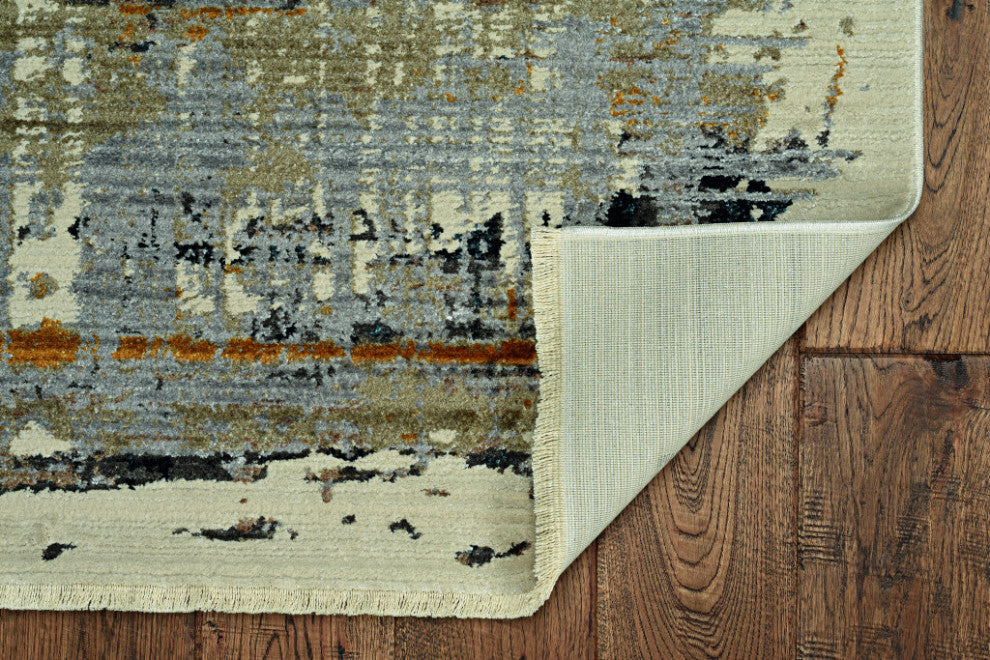 2"x8" Blue White Distressed Traditional Runner Rug