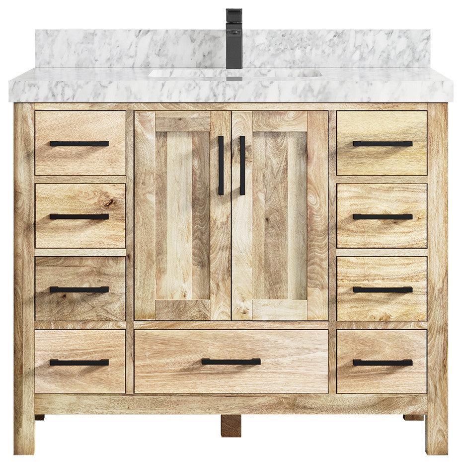 Malibu Mango 42 Single Sink Bath Vanity in White Washed 2" Carrara Marble
