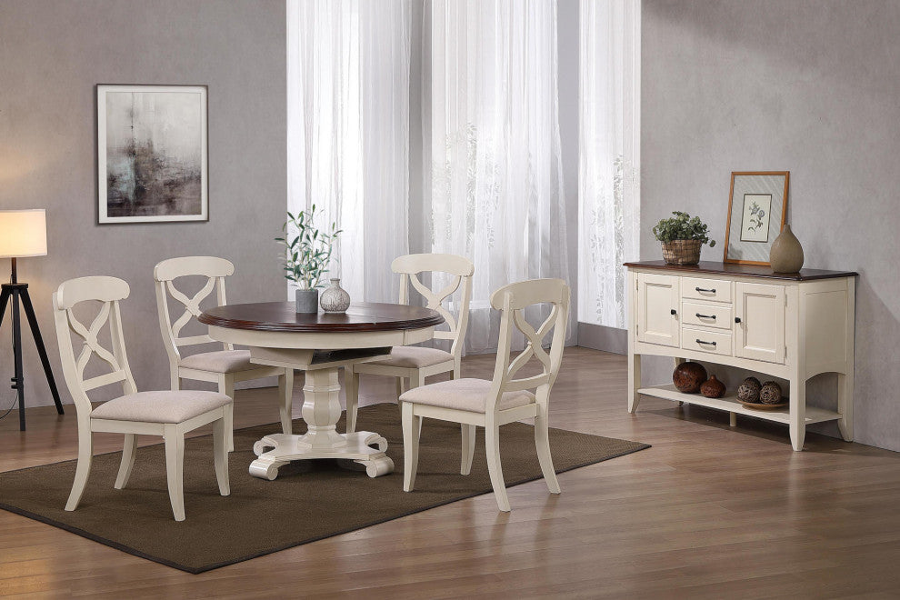 6-Piece 48" Round Or 66" Oval Extendable Dining Set, White and Chestnut Brown