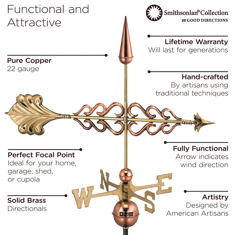 Smithsonian Arrow Weathervane, Pure Copper