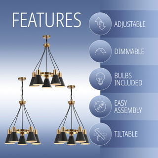 Apollo 3-Light Adjustable LED Task Pendant Lamp, Black/Brass Gold, 5-Light(s)