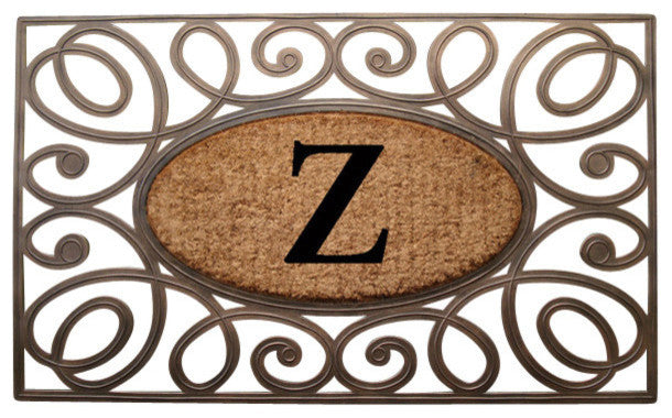 A1HC Rubber & Coir Elegant Circles Princess Doormat, Monogrammed, Z
