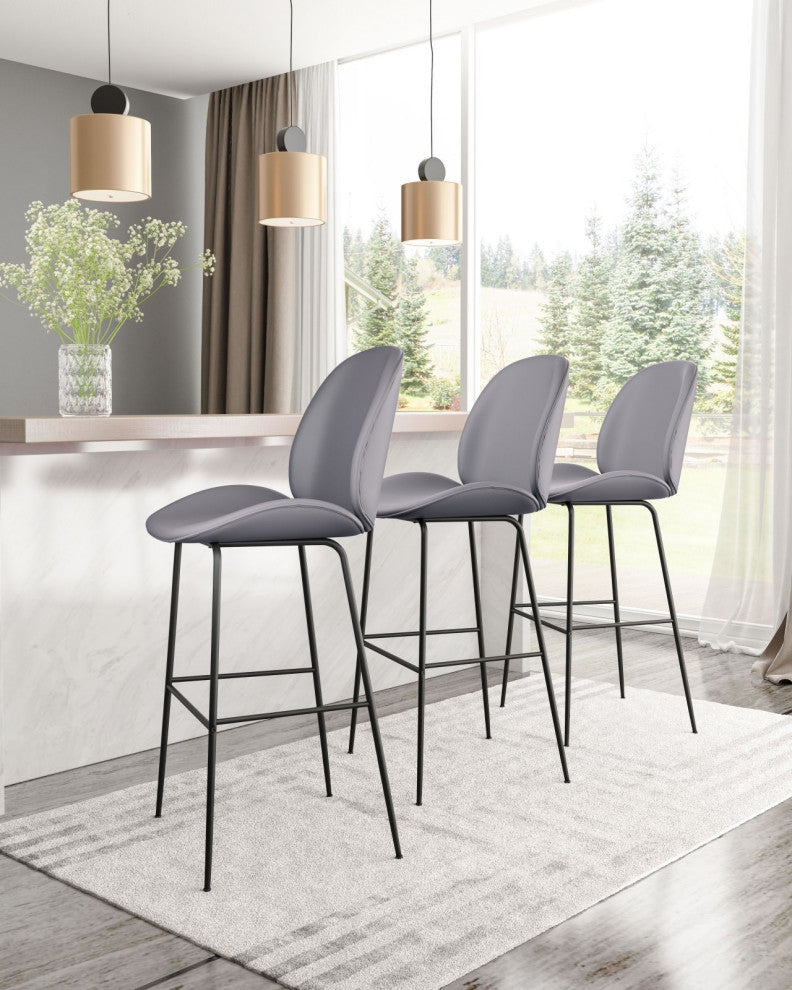 Bar Stool Chair Barstool, Steel Metal, Fabric, Gray, Black, Cafe Bistro