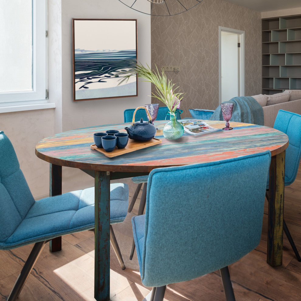 Round Dining Table made from Recycled Teak Wood Boats, 55"