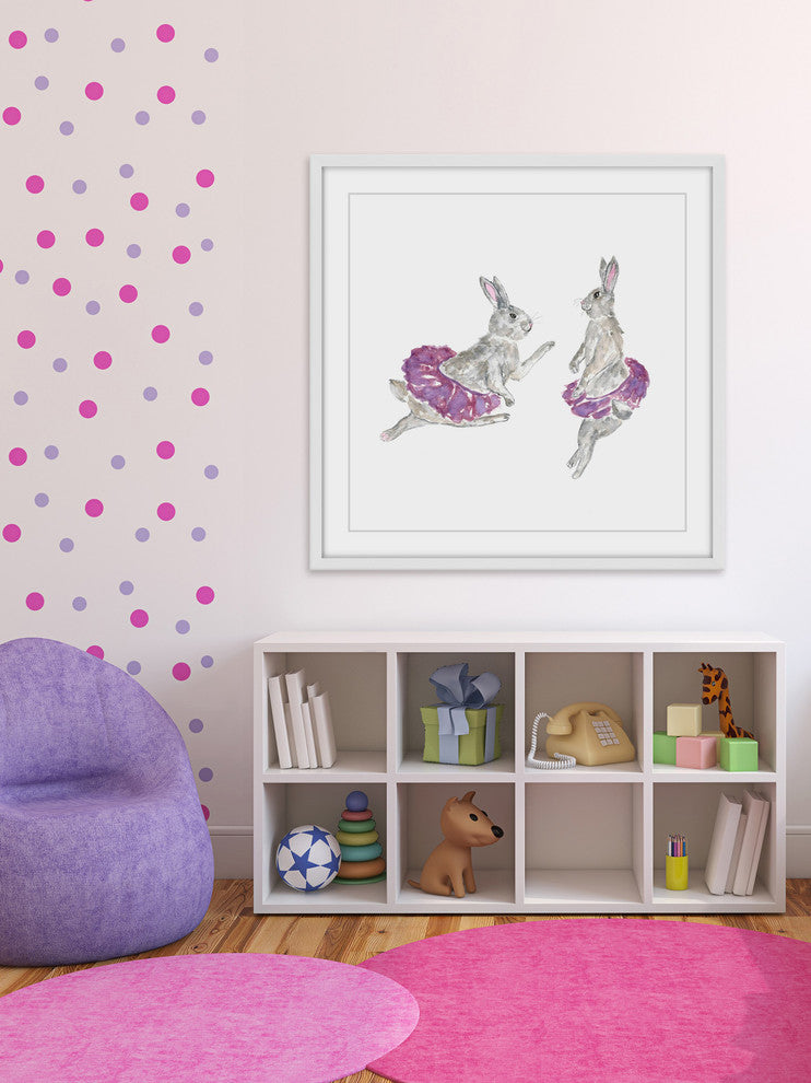 Marmont Hill, "Dancing Rabbits" by Thimble Sparrow Framed Painting Print, 32x32
