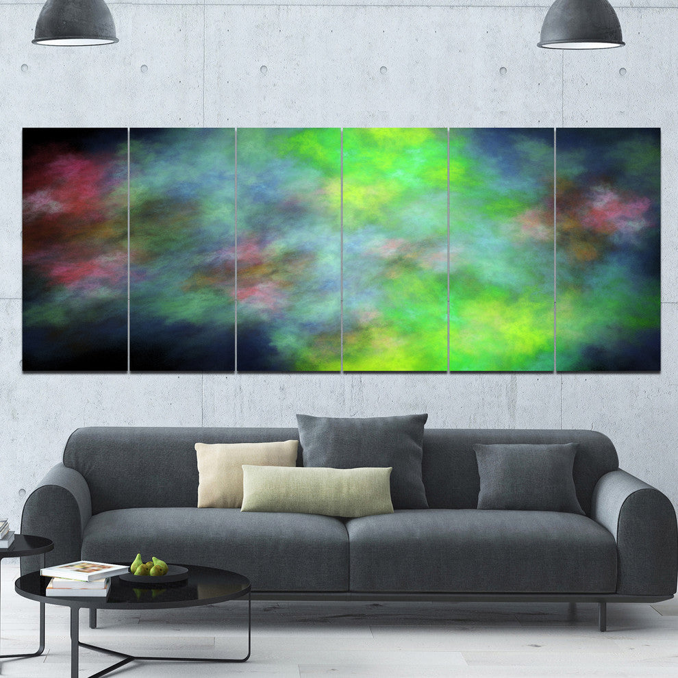 Green Blue Sky with Stars, Abstract Canvas Art Print, 70"x28", 6 Panels